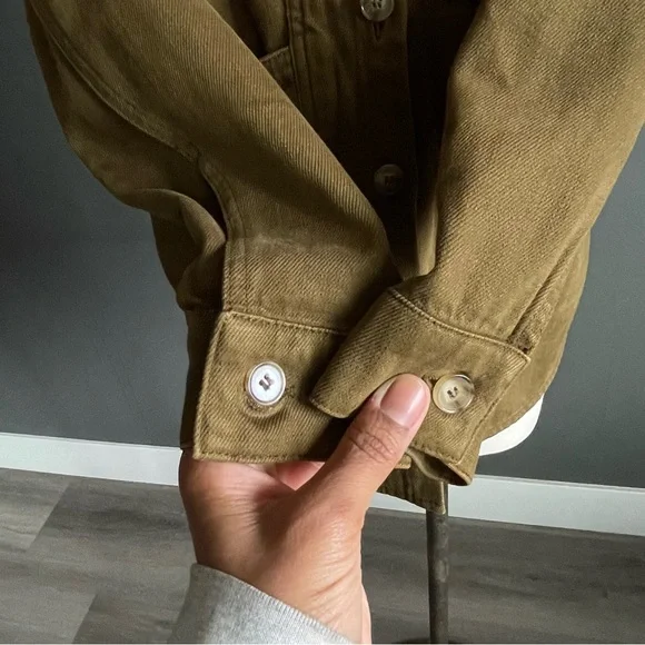 Sézane Tobacco Camel Olive Cotton Utility Jacket XS French Chore Shirt Parisian - Picture 3 of 10